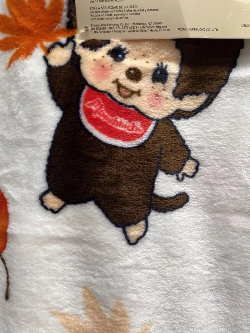 Monchhichi Autumn Fall Pumpkin Soft Plush Throw Blanket 50” X 70” NEW